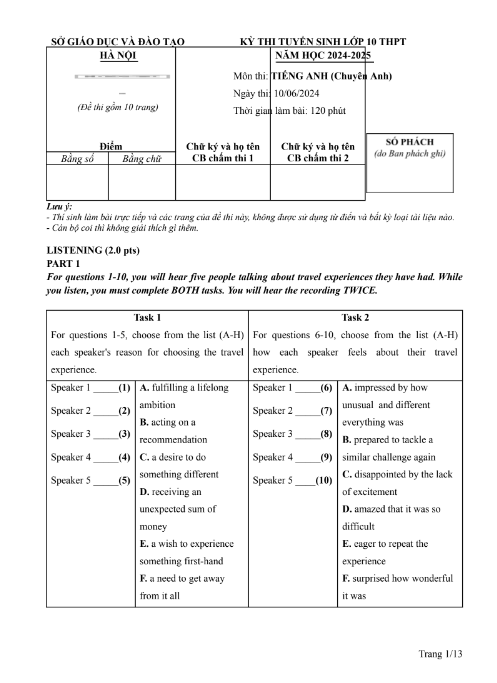Tải FREE tài liệu Sửa Chi Tiết Bài Thi Tuyển Sinh Lớp 10 THPT PDF - Chuyên Anh 2024 - 2025
