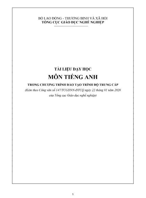 Tài liệu Dạy Học Môn Tiếng Anh PDF tải FREE - Trong Chương Trình Đào Tạo Trình Độ Trung Cấp