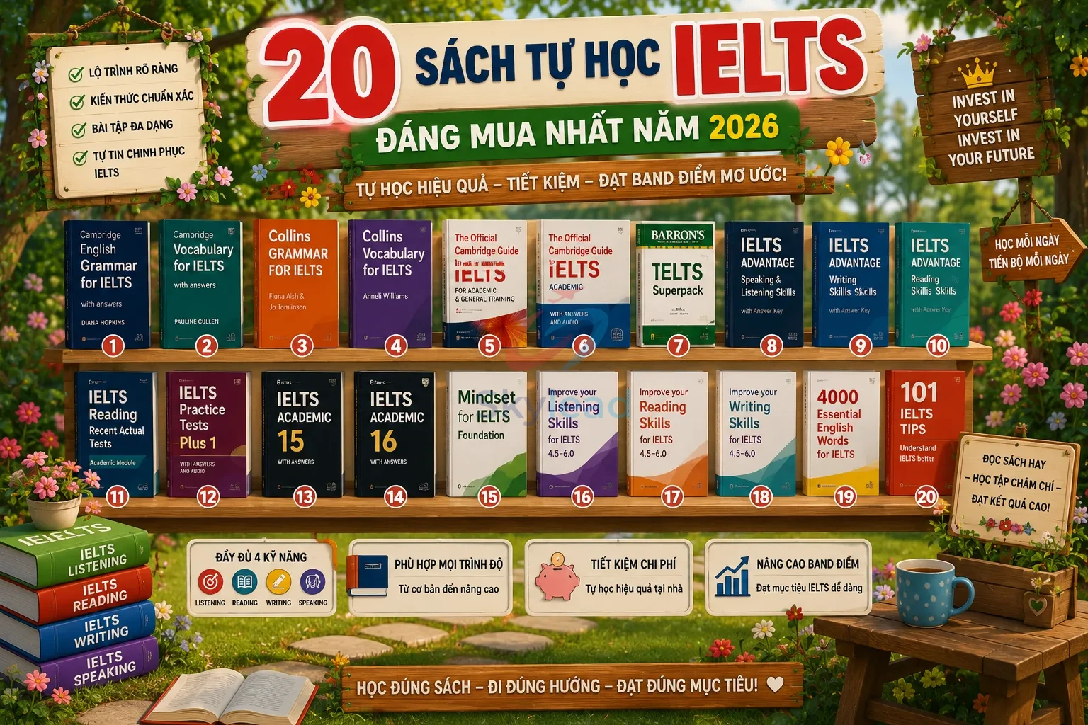 20 sách tự học IELTS đáng mua năm 2026
