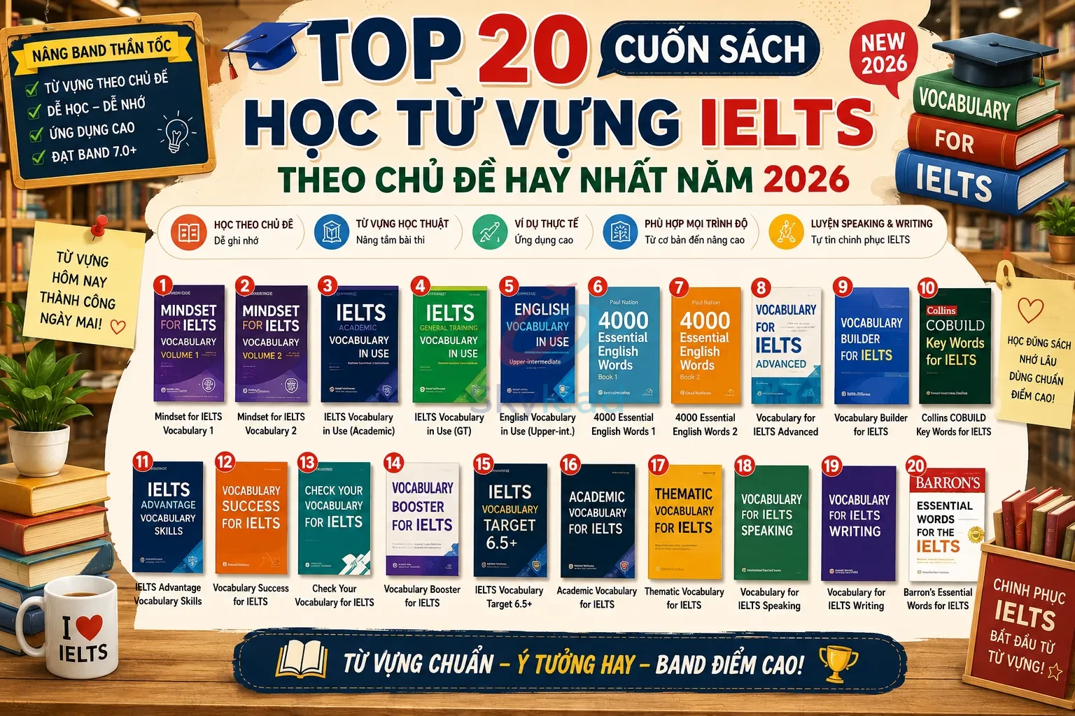 Top 20 cuốn sách học từ vựng IELTS theo chủ đề hay năm 2026