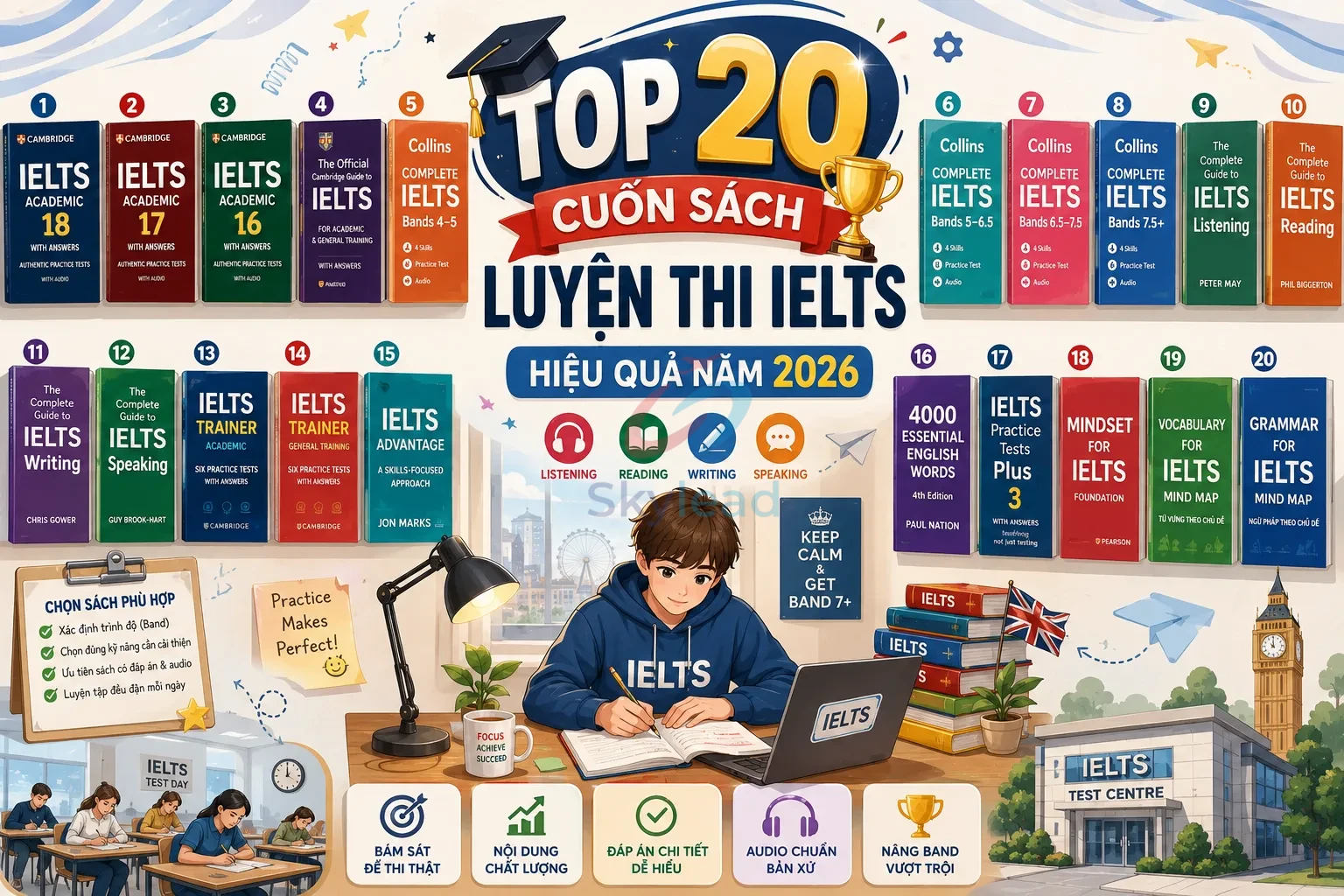 Top 20 cuốn sách luyện thi IELTS hiệu quả năm 2026