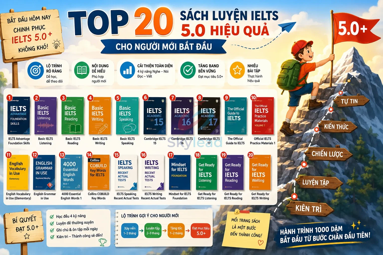 Top 20 sách luyện IELTS 5.0 hiệu quả cho người mới bắt đầu