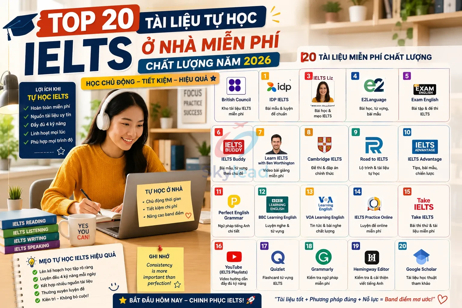 Top 20 tài liệu tự học IELTS ở nhà miễn phí chất lượng năm 2026